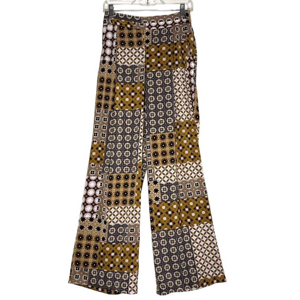 Drew Anthropologie Wide Leg High Waist Pants Geo Harvest Gold Tan S